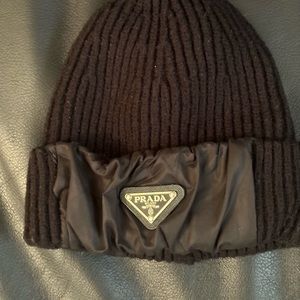 Prada 2021 triangle letter knitted Black Hat
